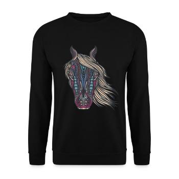 Tribal Pferd design für Reiterinnen, - Unisex Pullover - Schwarz - Vorne - Alina (178cm) & Michal (187cm)