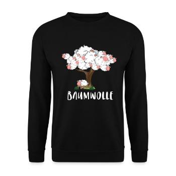 Baumwolle Wortspiel Schaf auf Baum, Schaf - Unisex Pullover - Schwarz - Vorne - Alina (178cm) & Michal (187cm)