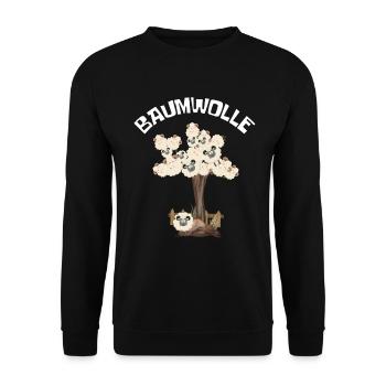 Baumwolle Wortspiel Schaf auf Baum, Schaf - Unisex Pullover - Schwarz - Vorne - Alina (178cm) & Michal (187cm)