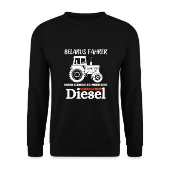 MTS-Belarus Fahrer trinken Bier verbrennen Diesel - Unisex Pullover - Schwarz - Vorne - Alina (178cm) & Michal (187cm)