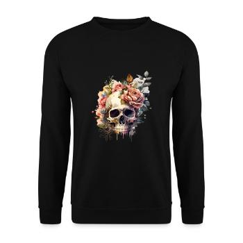 Skull and crossbones with roses - Skull Dia De Los Muertos - Unisex Sweatshirt - black - Front - Alina (178cm) & Michal (187cm)