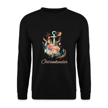 Baltic Sea Children's Anchor with Flowers - Unisex Sweatshirt - black - Front - Alina (178cm) & Michal (187cm)