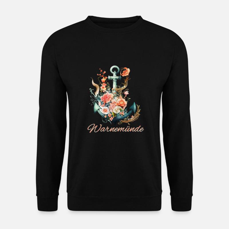 Warnemünde-Anker mit Blumen - Unisex Pullover - Schwarz