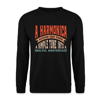 Soulful Masterpiece, vintage harmonica player - Unisex Sweatshirt - black - Front - Alina (178cm) & Michal (187cm)