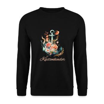 Coastal children's anchor with flowers - Unisex Sweatshirt - black - Front - Alina (178cm) & Michal (187cm)