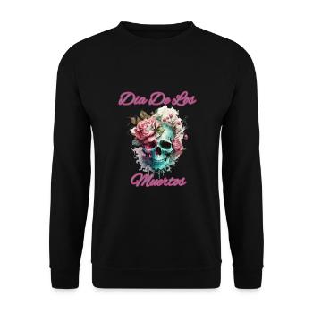 Skull with Flower Slide De Los Muertos - Unisex Sweatshirt - black - Front - Alina (178cm) & Michal (187cm)