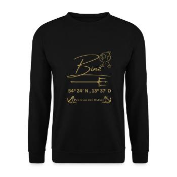 Binz-Möwe-Anker-Ostsee-Koordinaten - Unisex Pullover - Schwarz - Vorne - Alina (178cm) & Michal (187cm)