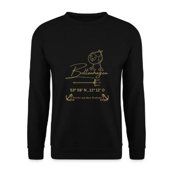 Boltenhagen-Möwe-Anker-Koordinaten-Ostsee - Unisex Pullover - Schwarz - Vorne - Alina (178cm) & Michal (187cm)