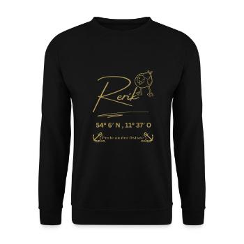 Rerik-Möwe-Anker-Ostsee-Koordinaten - Unisex Pullover - Schwarz - Vorne - Alina (178cm) & Michal (187cm)