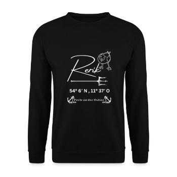 Rerik-Möwe-Anker-Ostsee-Koordinaten - Unisex Pullover - Schwarz - Vorne - Alina (178cm) & Michal (187cm)