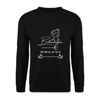 Boltenhagen-Möwe-Anker-Koordinaten-Ostsee - Unisex Pullover - Schwarz - Vorne - Alina (178cm) & Michal (187cm)