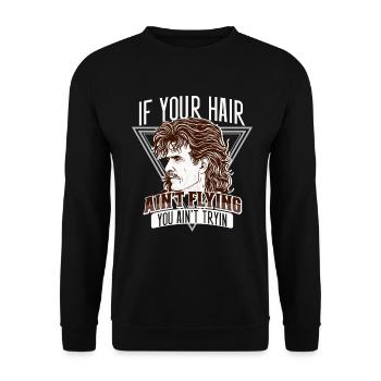 Mullet Frisur Vokuhila Frisur - Unisex Pullover - Schwarz - Vorne - Alina (178cm) & Michal (187cm)