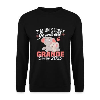 J'ai un secret Je Vais Être Grande Soeur 2025 - Sweat-shirt Unisexe - noir - Devant - Alina (178cm) & Michal (187cm)