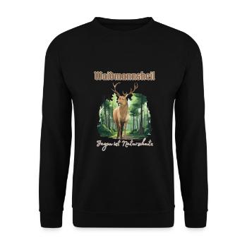 Jäger Outfit Waidmannsheil - Jagen ist Naturschutz - Unisex Pullover - Schwarz - Vorne - Alina (178cm) & Michal (187cm)