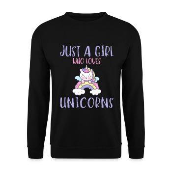Nur Ein Mädchen, Das Einhörner Liebt. - Unisex Pullover - Schwarz - Vorne - Alina (178cm) & Michal (187cm)