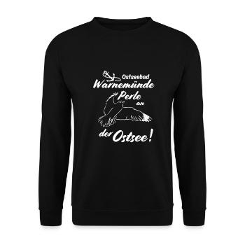 Warnemünde Ostseebad und Perle an der Ostsee - Unisex Pullover - Schwarz - Vorne - Alina (178cm) & Michal (187cm)