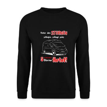 Camping Kastenwagen Wohnmobil Spruch + Motiv - Unisex Pullover - Schwarz - Vorne - Alina (178cm) & Michal (187cm)
