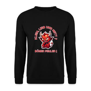 Klein, Lieb & Nett ? Böser Fehler ! kleiner Teufel - Unisex Pullover - Schwarz - Vorne - Alina (178cm) & Michal (187cm)