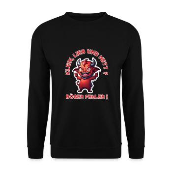Klein, Lieb & Nett ? Böser Fehler ! kleiner Teufel - Unisex Pullover - Schwarz - Vorne - Alina (178cm) & Michal (187cm)