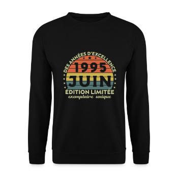 Anniversaire Millésime Fabriqué en Juin 1995 - Sweat-shirt Unisexe - noir - Devant - Alina (178cm) & Michal (187cm)