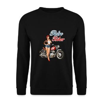 Retro Biker Vintage Motorcycle Pin Up Girl - Unisex Sweatshirt - black - Front - Alina (178cm) & Michal (187cm)