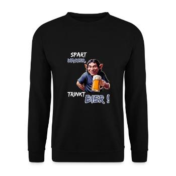 Spart Wasser, trinkt Bier!-Lustige Party Kobold - Unisex Pullover - Schwarz - Vorne - Alina (178cm) & Michal (187cm)