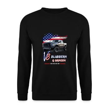 US Pick Up V8 Auto -Blubbern und Grinsen-Pick Up - Unisex Pullover - Schwarz - Vorne - Alina (178cm) & Michal (187cm)