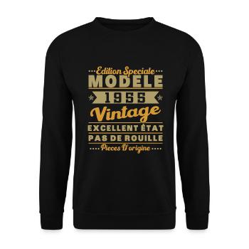 70 Jahre 1955 Vintage Jubiläumsgeschenk - Unisex Pullover - Schwarz - Vorne - Alina (178cm) & Michal (187cm)
