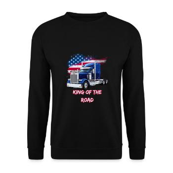 US LKW Amerika mit Flagge -King of the road - Unisex Pullover - Schwarz - Vorne - Alina (178cm) & Michal (187cm)