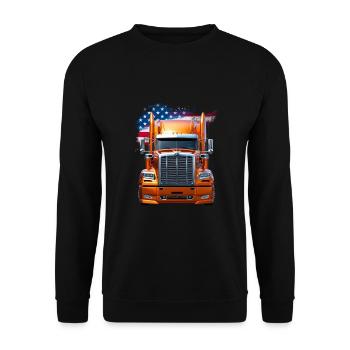 US LKW-Mit Amerika Flagge - Fahrer/Trucker - Unisex Pullover - Schwarz - Vorne - Alina (178cm) & Michal (187cm)