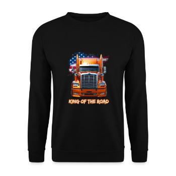 US LKW Amerika mit Flagge -King of the road - Unisex Pullover - Schwarz - Vorne - Alina (178cm) & Michal (187cm)