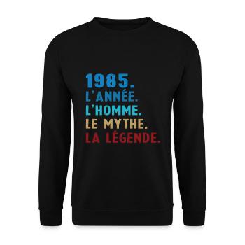 1985 Jahr Mann Mythos Legende - Unisex Pullover - Schwarz - Vorne - Alina (178cm) & Michal (187cm)