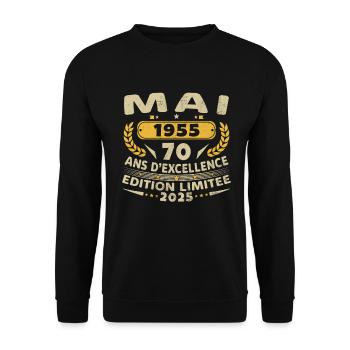 70 Jahre Vintage Mai 1955 Geburtstagsgeschenk - Unisex Pullover - Schwarz - Vorne - Alina (178cm) & Michal (187cm)
