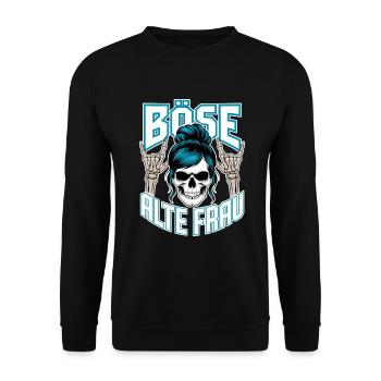 Böse Alte Frau! Rockerin Rockerbraut Motorrad - Unisex Pullover - Schwarz - Vorne - Alina (178cm) & Michal (187cm)