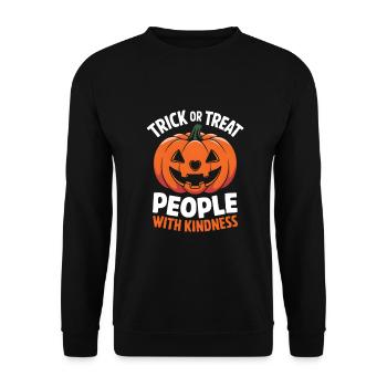 Treat People with Kindness! Pumpkin Halloween - Unisex Sweatshirt - black - Front - Alina (178cm) & Michal (187cm)