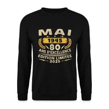 80 Year Old May 1945 Birthday Gift - Unisex Sweatshirt - black - Front - Alina (178cm) & Michal (187cm)