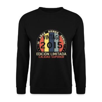 10 Jahre Geburtstagsgeschenk aus dem Jahr 2015 - Unisex Pullover - Schwarz - Vorne - Alina (178cm) & Michal (187cm)