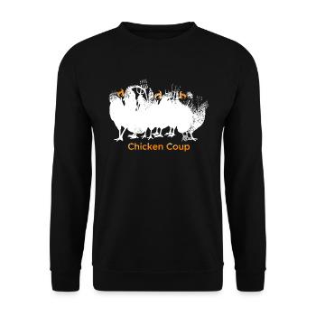Chicken Coup - Weiße Hühner auf Schwarz - Unisex Pullover - Schwarz - Vorne - Alina (178cm) & Michal (187cm)