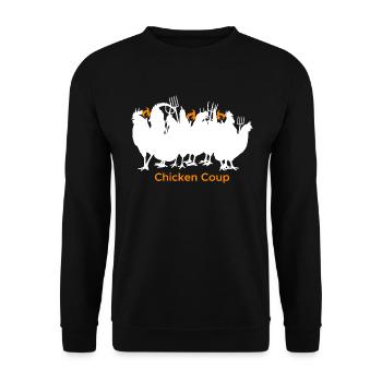 Chicken Coup - Weiße Hühner auf Schwarz - Unisex Pullover - Schwarz - Vorne - Alina (178cm) & Michal (187cm)