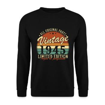 80 Jahre 1945 Vintage Retro Geburtstagsgeschenk - Unisex Pullover - Schwarz - Vorne - Alina (178cm) & Michal (187cm)