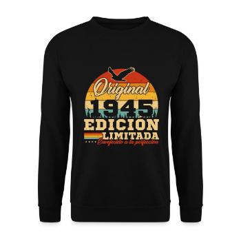 80s 1945 Vintage Rétro Cadeau d’anniversaire - Sweat-shirt Unisexe - noir - Devant - Alina (178cm) & Michal (187cm)