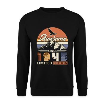 80 Jahre 1945 Vintage Retro Geburtstagsgeschenk - Unisex Pullover - Schwarz - Vorne - Alina (178cm) & Michal (187cm)