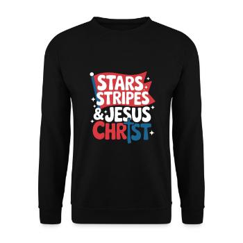 Amerikanischer Gläubiger Christ July 4th Jesus - Unisex Pullover - Schwarz - Vorne - Alina (178cm) & Michal (187cm)