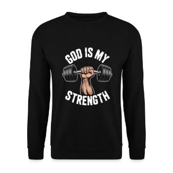 God is my strength! Believing Christian Jesus - Unisex Sweatshirt - black - Front - Alina (178cm) & Michal (187cm)