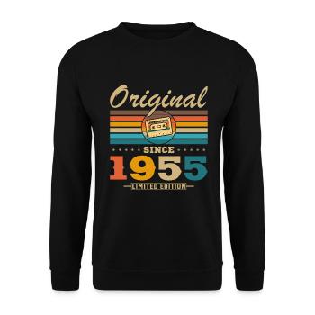 70 Jahre 1955 Vintage Retro Jubiläumsgeschenk - Unisex Pullover - Schwarz - Vorne - Alina (178cm) & Michal (187cm)