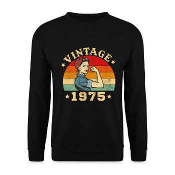 1975 Vintage Retro Geburtstagsgeschenk - Unisex Pullover - Schwarz - Vorne - Alina (178cm) & Michal (187cm)