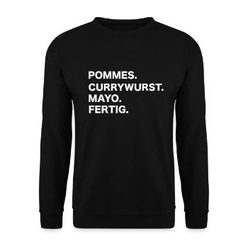 Pommes Currywurst Mayo Lustige Geschenkidee - Unisex Pullover - Schwarz - Vorne - Alina (178cm) & Michal (187cm)