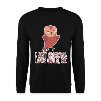 Eule - Ich liebe Eulen - Unisex Pullover - Schwarz - Vorne - Alina (178cm) & Michal (187cm)