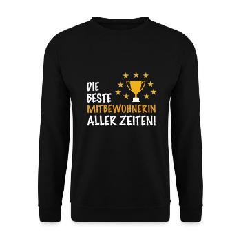 Die beste Mitbewohnerin aller Zeiten WG Geschenk - Unisex Pullover - Schwarz - Vorne - Alina (178cm) & Michal (187cm)