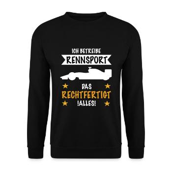 Rennsport Motorsport Rennfahrer Geschenkidee - Unisex Pullover - Schwarz - Vorne - Alina (178cm) & Michal (187cm)